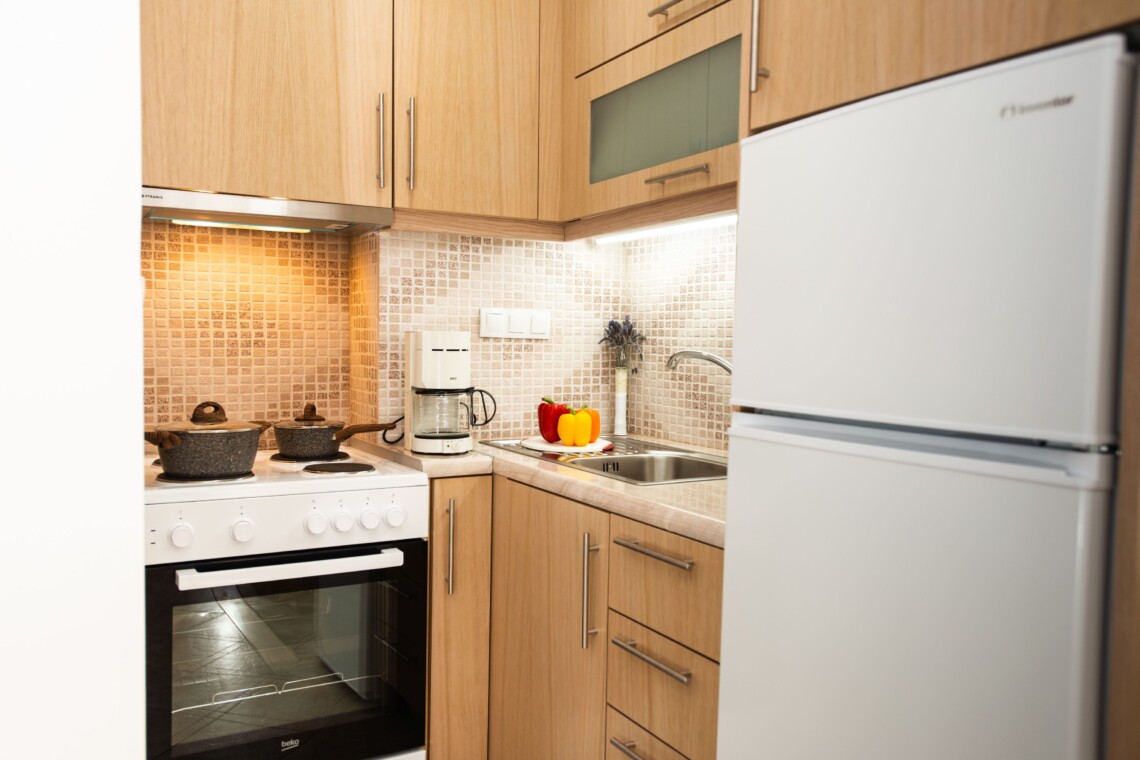 Kitchenette in beachfront studio in Matala, Crete